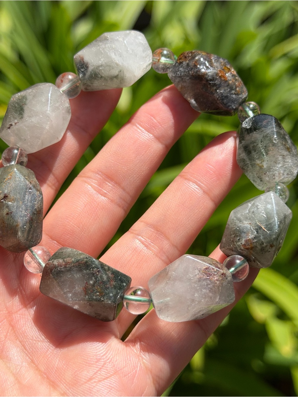 16mm Stretchable Chunky Faceted Garden Quartz Bracelet 2068
